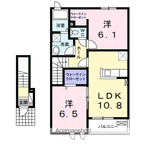 コットン ヴィラ・ノースⅡ(2LDK/2階)の間取り写真