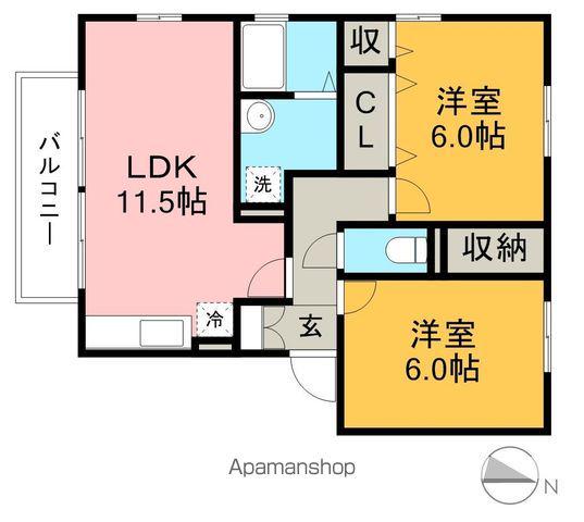 ルピナスかもべ(2LDK/2階)の間取り写真