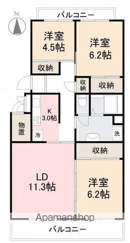 KSB三条Ⅰ・Ⅱ(3LDK/3階)の間取り写真