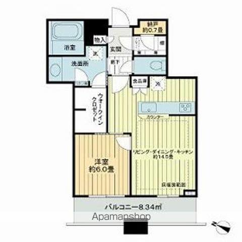 プラウドタワー千代田富士見(1LDK/6階)の間取り写真