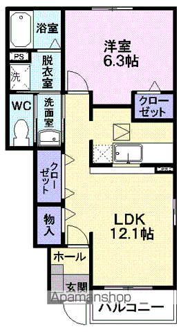 アブニール・アンソレイエ(1LDK/1階)の間取り写真