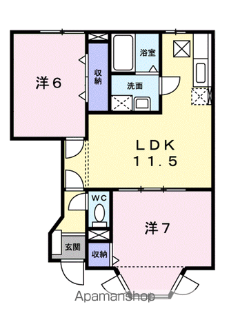カシオペアB(2LDK/1階)の間取り写真