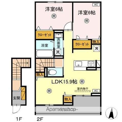 LA MER KOU(2LDK/2階)の間取り写真