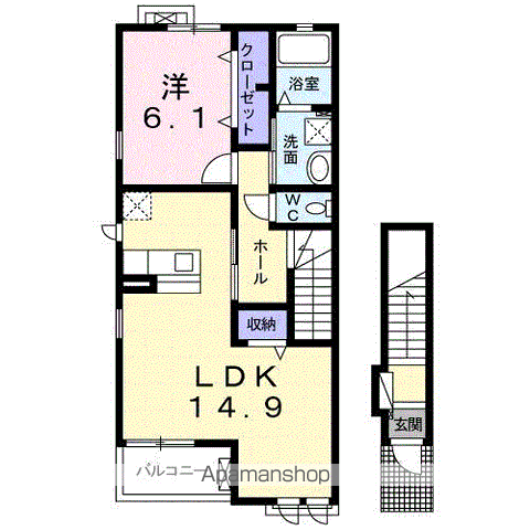 ヴィラ アルカンシェル B(1LDK/2階)の間取り写真