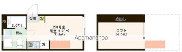 ハーモニーテラス若宮Ⅵ(ワンルーム/2階)の間取り写真