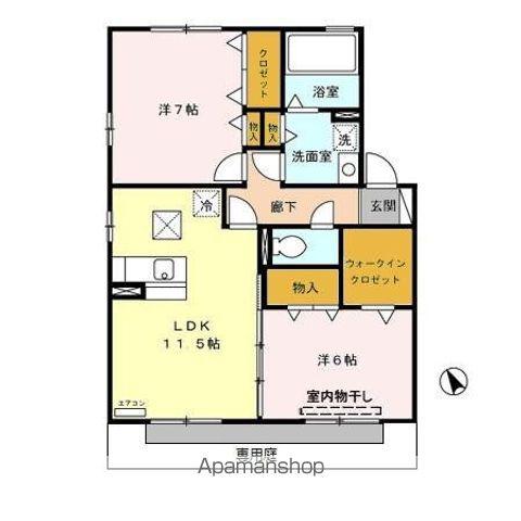 セジュール サンピア B(2LDK/1階)の間取り写真