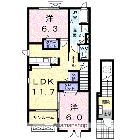 セントラルパークイーストⅡ(2LDK/2階)の間取り写真