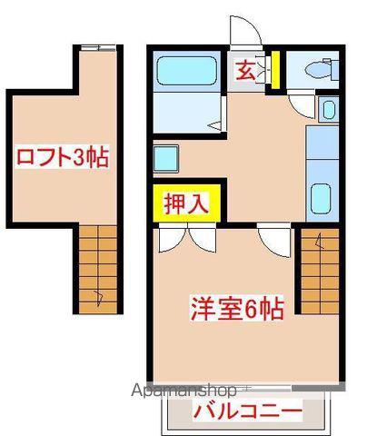ロイヤルシオン B棟(1K/2階)の間取り写真