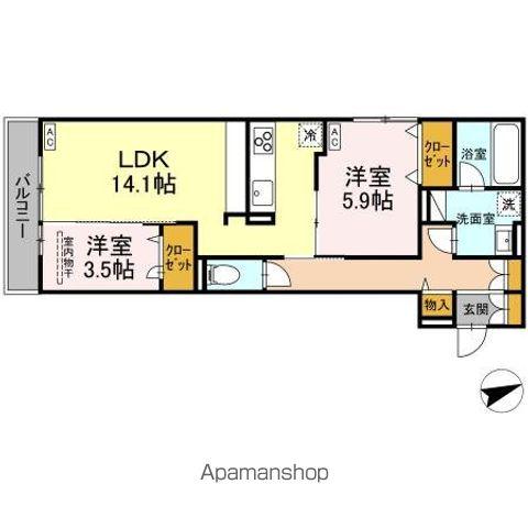 D-RESIDENCE東手城(2LDK/2階)の間取り写真