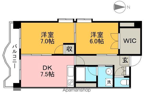 クレアフジモト(2DK/6階)の間取り写真