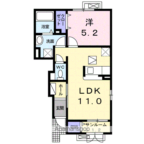 カーサ・フィオーレC(1LDK/1階)の間取り写真