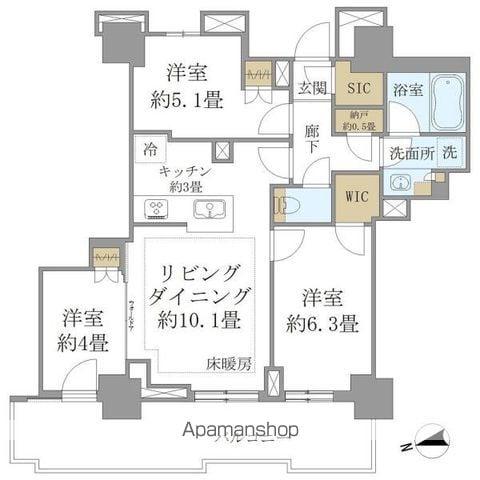 BRILLIA TOWER 聖蹟桜ヶ丘 BLOOMING RES(3LDK/7階)の間取り写真