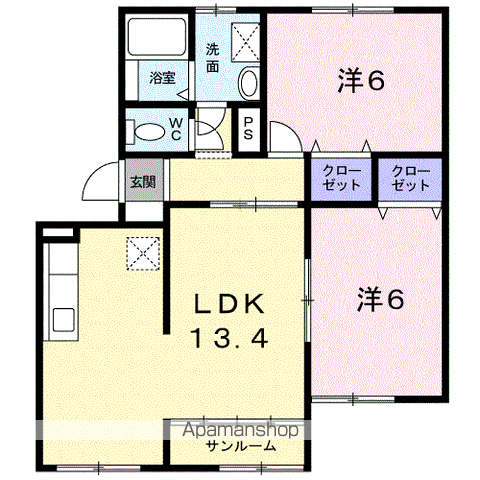 カーサ・ユウ A棟(2LDK/2階)の間取り写真
