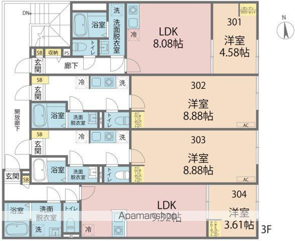 カインドネス西武柳沢北(1K/3階)の間取り写真