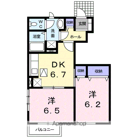 SHAMROCKⅢ(2DK/1階)の間取り写真