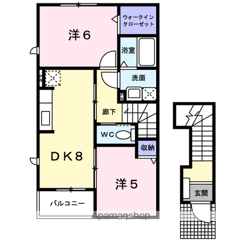 ソアリオン悠B(2DK/2階)の間取り写真