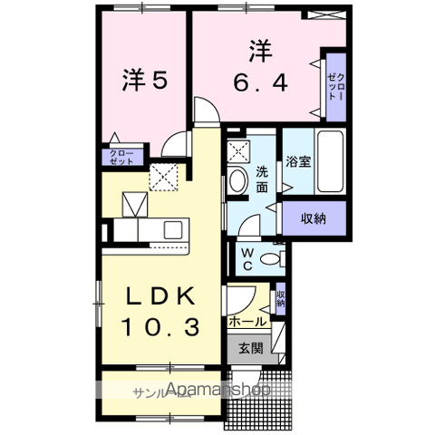 ベル ソレイユ A(2LDK/1階)の間取り写真