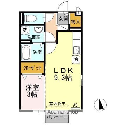 アクシス南島田D(1LDK/2階)の間取り写真