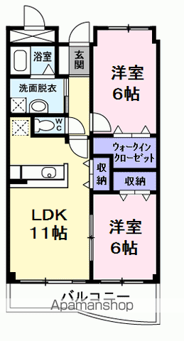 パ-クサイドパレス(2LDK/4階)の間取り写真