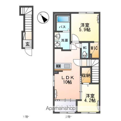 阿見町岡崎アパート(2LDK/2階)の間取り写真