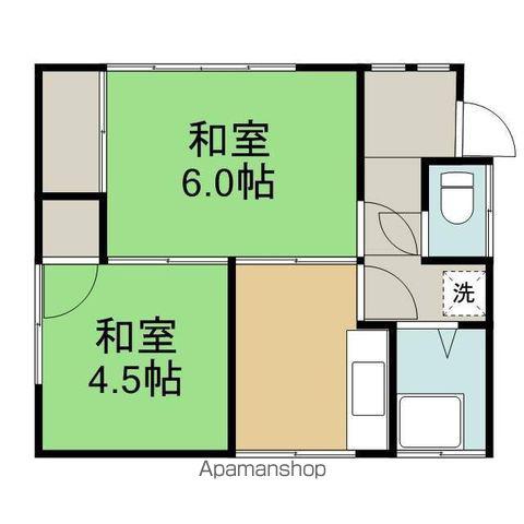 岩手県盛岡市 1階建 築46年(2K)の間取り写真