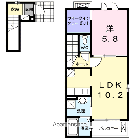 リバーサイド・メゾンオアシス(1LDK/2階)の間取り写真
