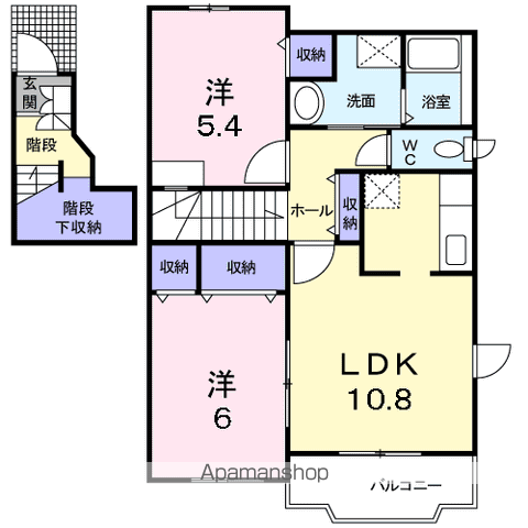 グランヴェール21 D(2LDK/2階)の間取り写真