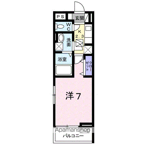 フローラⅡ(1K/1階)の間取り写真