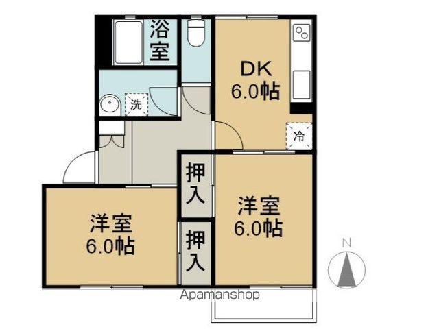 フレグランスモア綱島N棟(2DK/1階)の間取り写真