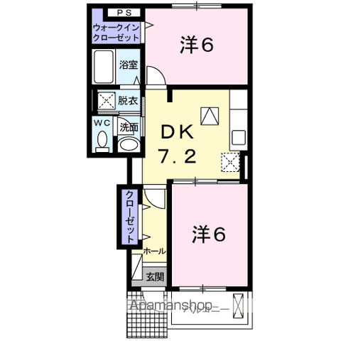 ヴィラ フォーリスト(2DK/1階)の間取り写真