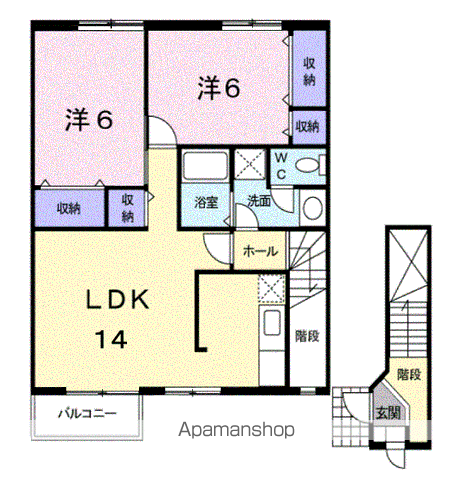 フォンテーヌD(2LDK/2階)の間取り写真