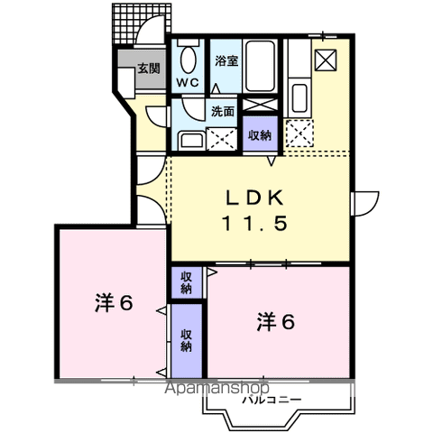 K・レジデンスⅡ(2LDK/1階)の間取り写真