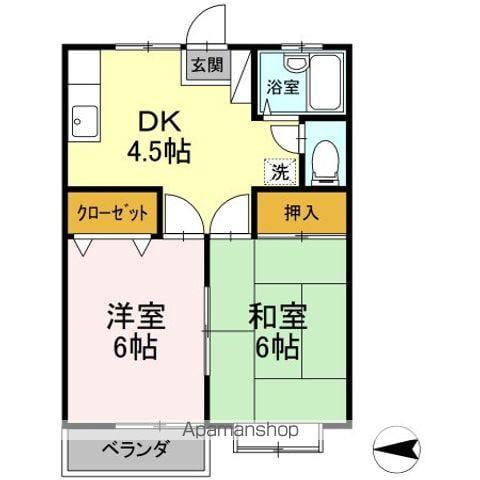 スイートホーム平成(2K/2階)の間取り写真