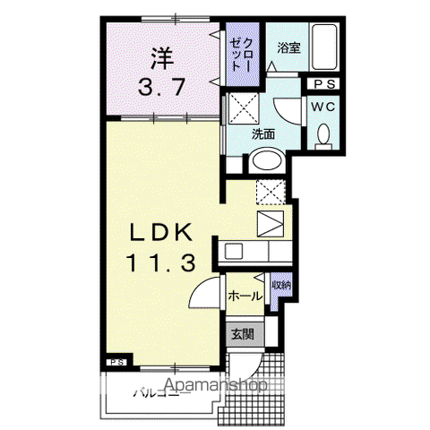 ソレイユGENⅣ(1LDK/1階)の間取り写真