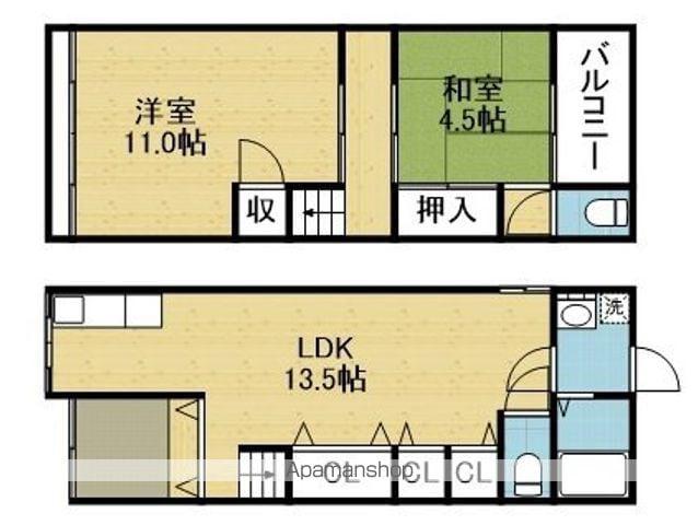 大阪環状線 桃谷駅 徒歩7分 2階建 築35年(2LDK)の間取り写真
