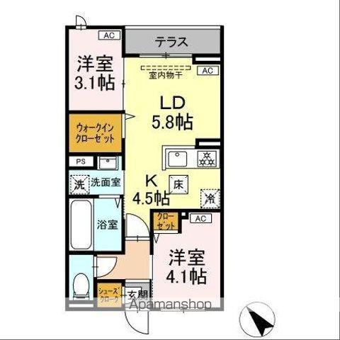 セレスティア白鳥(2LDK/1階)の間取り写真