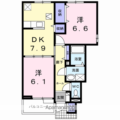 エクセレントリヴⅠ(2DK/1階)の間取り写真