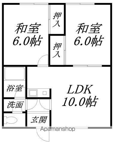 コーポオトC(2LDK/1階)の間取り写真