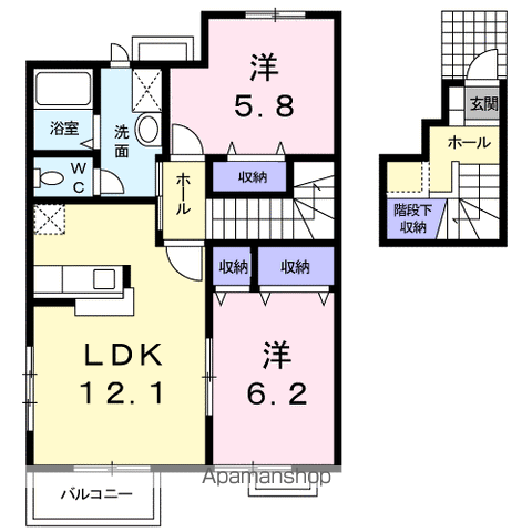 パルシード明神(2LDK/2階)の間取り写真