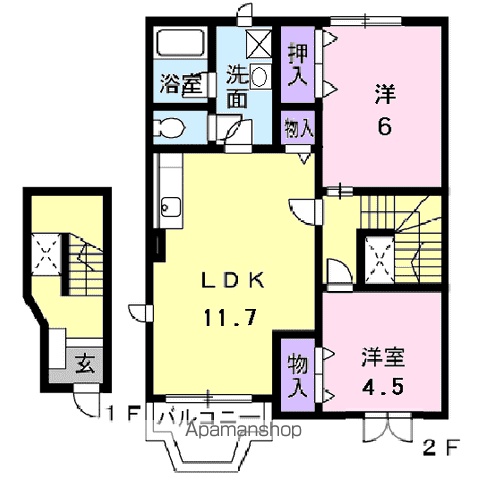 ノーブルノーヴァ(2LDK/2階)の間取り写真
