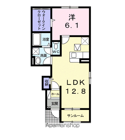 ローズコリーヌ D(1LDK/1階)の間取り写真