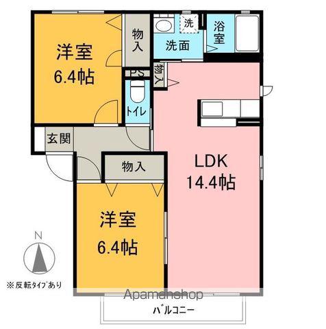 サニーヒル阿礼B棟(2LDK/2階)の間取り写真