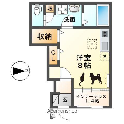 ウエストウイングⅣ(ワンルーム/1階)の間取り写真