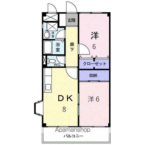 ウェルスハイツ(2DK/3階)の間取り写真