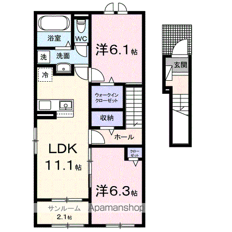 ホップⅣ(2LDK/2階)の間取り写真