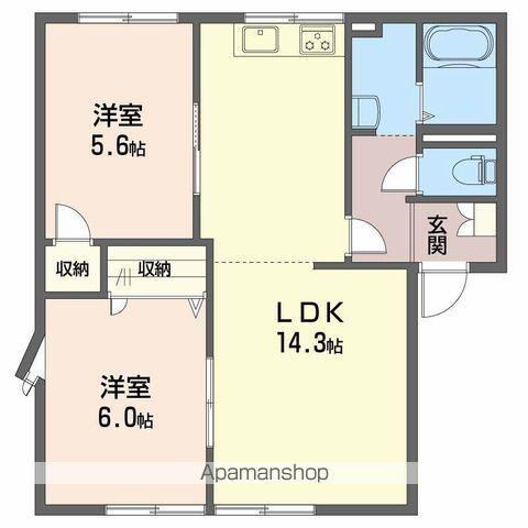 ガーデンハイツ B棟(2LDK/1階)の間取り写真