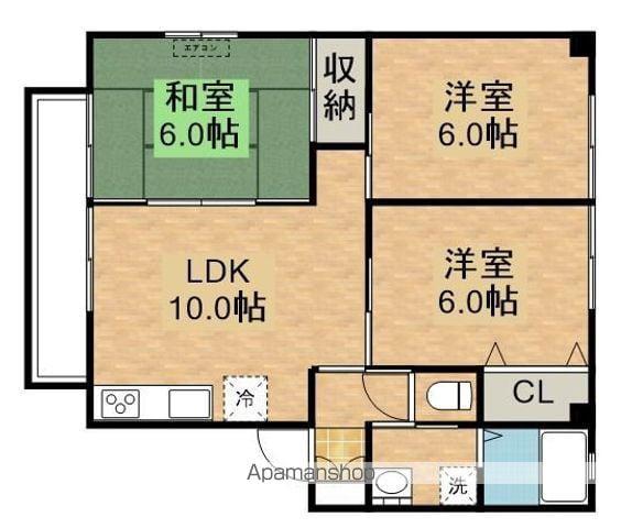 KJウイングA棟(3LDK/2階)の間取り写真