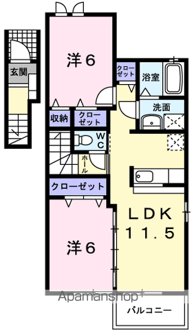 イオラニ23 B棟(2LDK/2階)の間取り写真