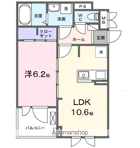 フルール彦根(1LDK/2階)の間取り写真