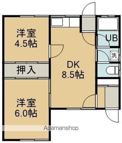 美原4丁目20番1棟2戸(2DK/1階)の間取り写真